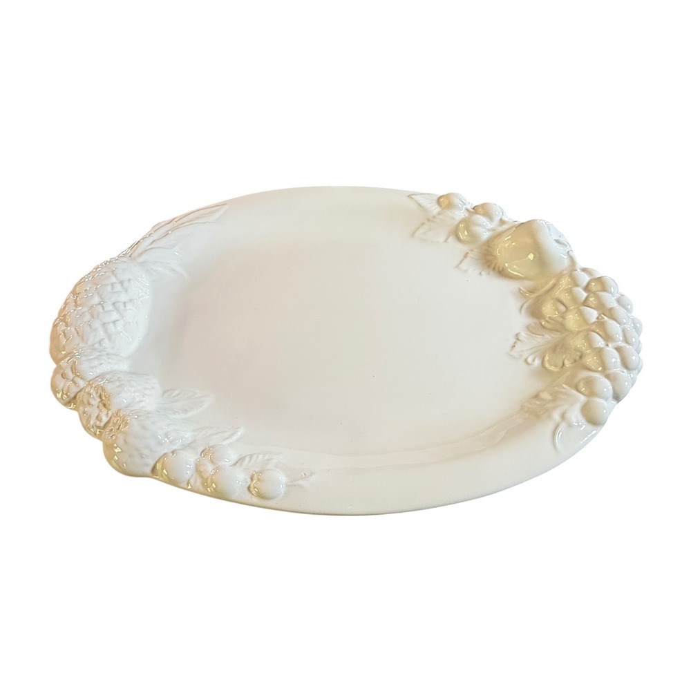 Pier 1 Imports Serving Platter White Harvest Fruit Embossed Ceramic Tray Italy